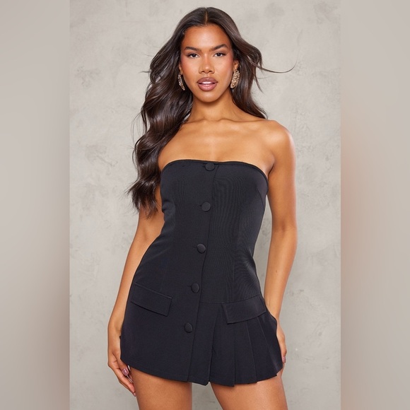 NWT PLT BLACK PLEAT DETAIL BANDEAU SKORT ROMPER - Picture 1 of 4